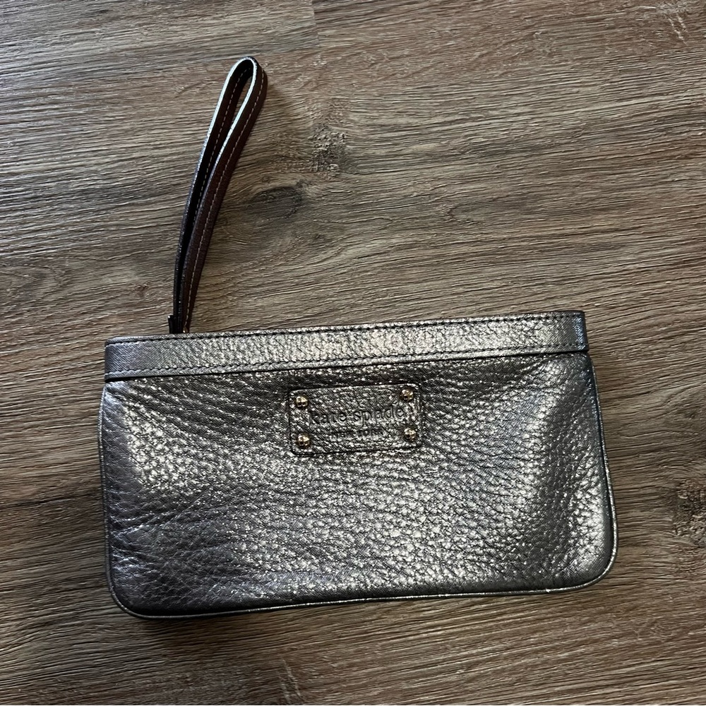 KATE SPADE Metallic Gray Wristlet